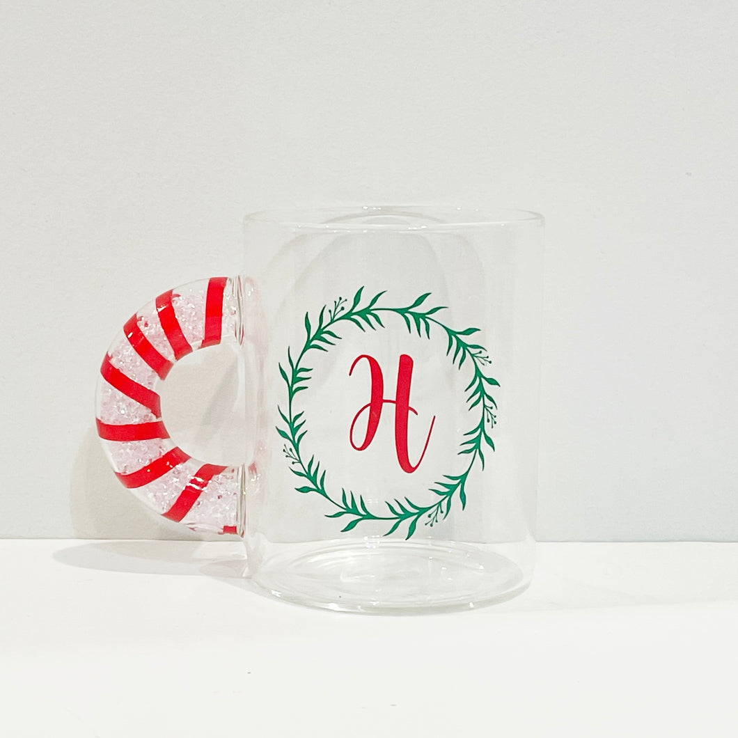 SALE Christmas glass candy cane mug